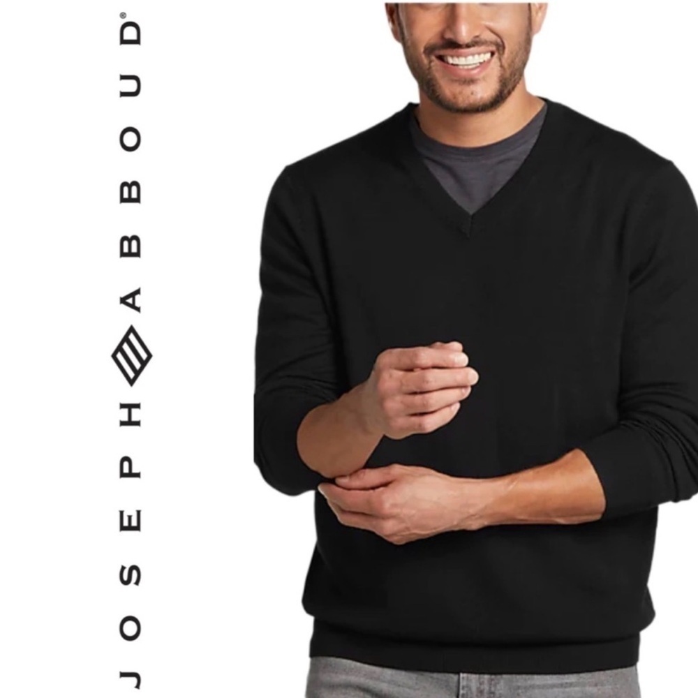 Joseph Abboud Extra Fine Merino Wool V-Neck Sweater – Size Large – Black